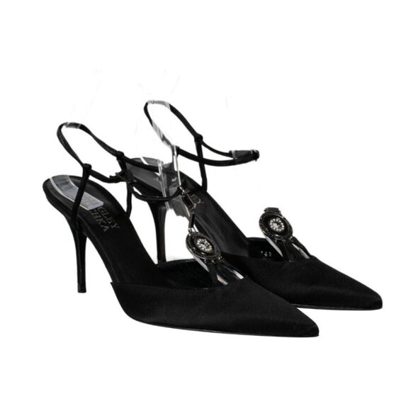 Badgley Mischka Womens Pointed Toe Heels US 6.5 EU 36.5 Black Satin Mules